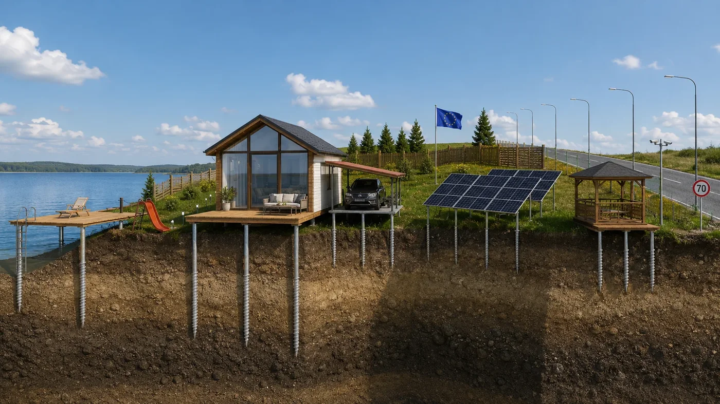 MARTETIC applications on steel screw foundations: house, solar, pontoon, gazebo and infrastructure