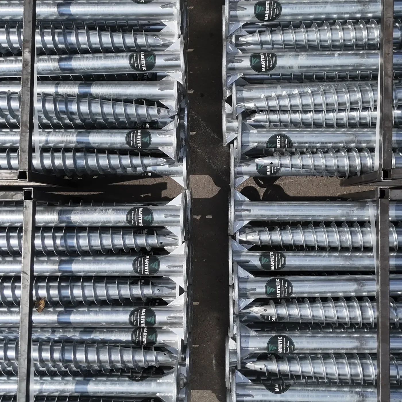 MARTETIC galvanised foundation screws ready for delivery and installation